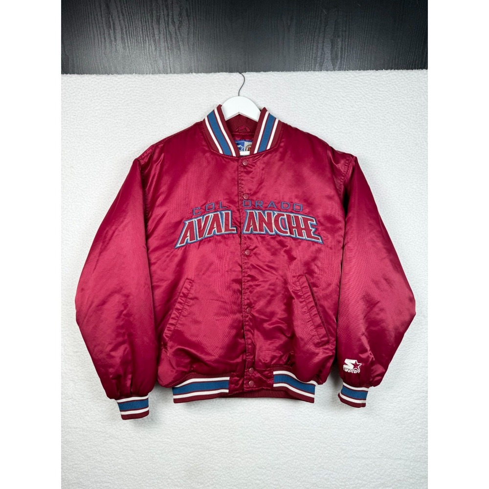 + Vintage 90s Colorado Avalanche Starter Satin Jacket Mens Medium Burgundy NHL